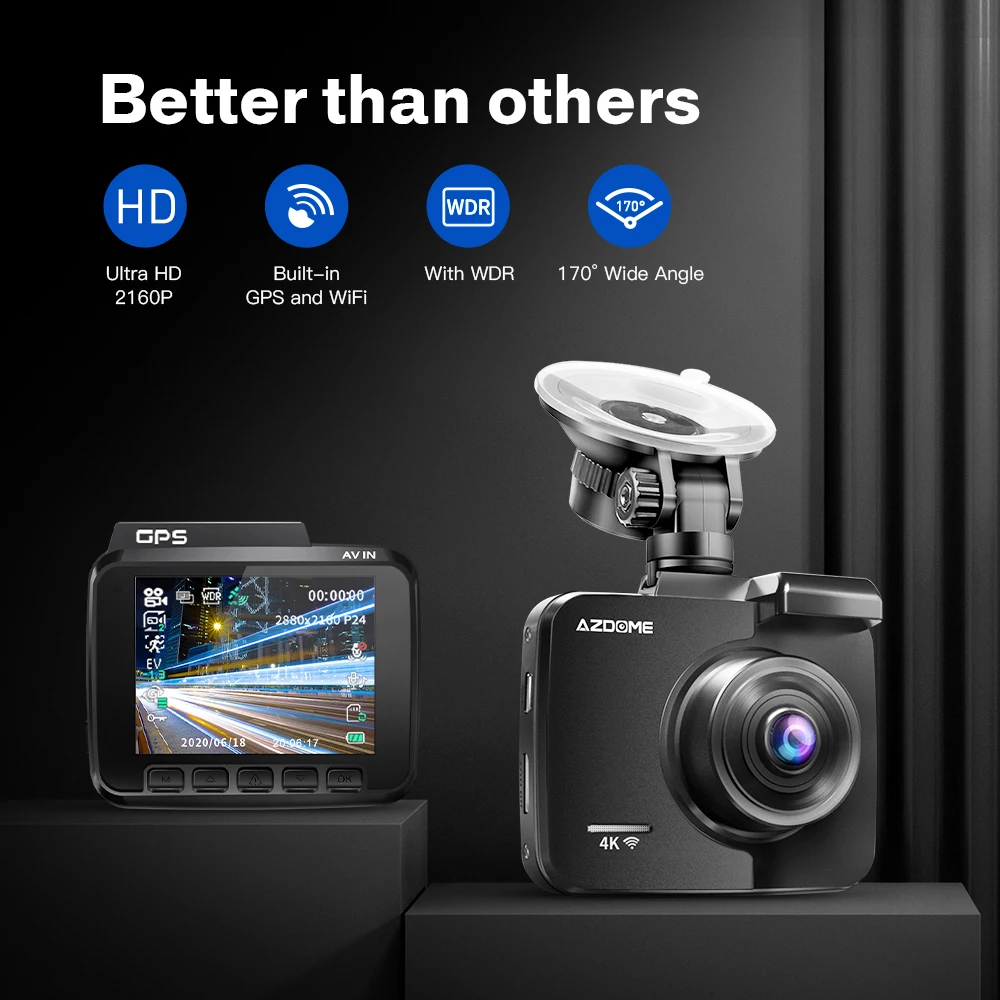 AZDOME GS63H 4K Built in GPS WiFi Car DVR Recorder Dash Cam Dual Lens Vehicle Rear View Camera Camcorder Night Vision Dashcam