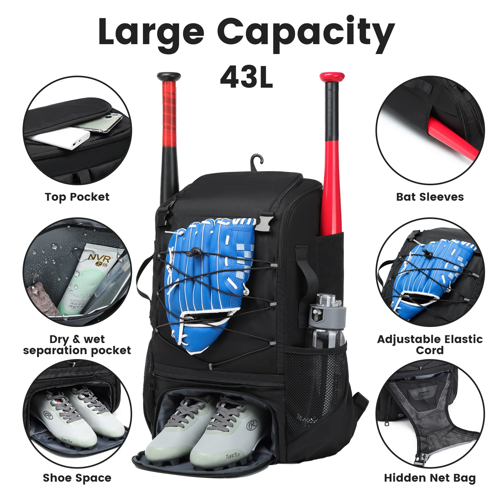 Wholesale Custom Lightweight Baseball Backpack Sports Bag  Softball Kit Bag