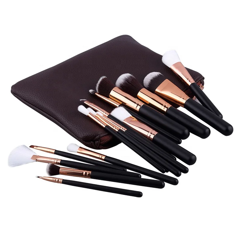 Custom Logo makeup brush set 15pcs rose gold makeup brushes