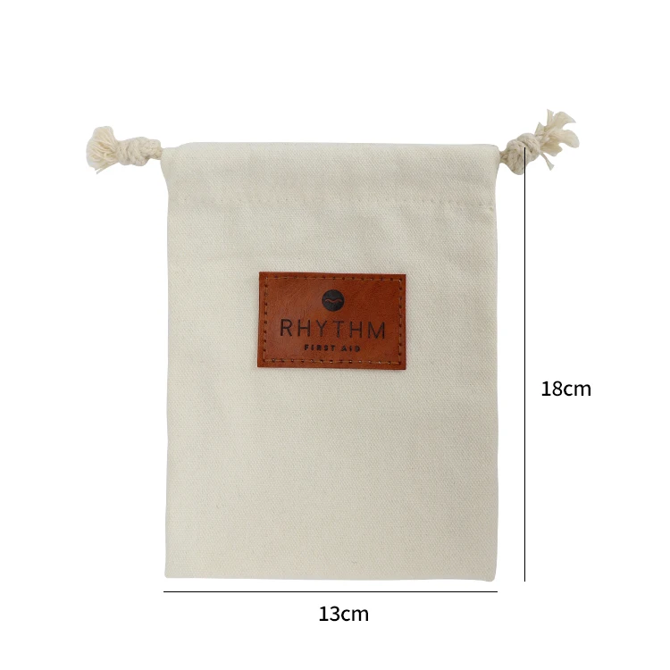 Organic Cotton Canvas Bags Drawstring Cotton Bag Small Gift Bag For Jewelry Muslin Cotton Linen Pouch With PU Leather Label