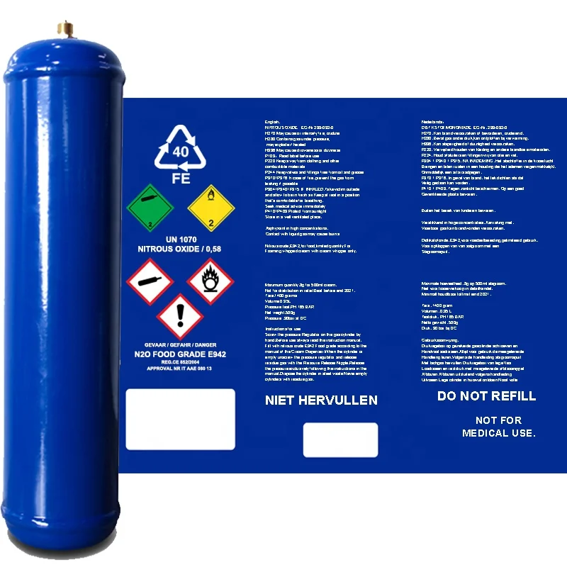 Мы занимаемся OEM высокого качества пищевой взбитые сливки зарядное устройство Цилиндр N2O N20 газ закиси азота 580 г для оптовой продажи