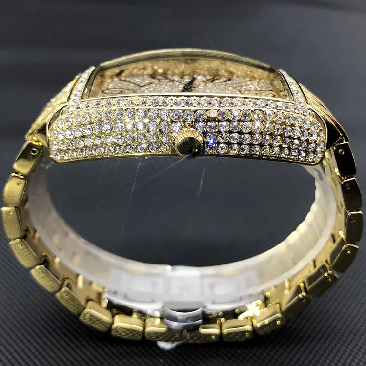 So Pretty High Quality Fully Diamond Face Waterproof Japan Movement Iced Out Bling Women Gold Quartz Watch For King