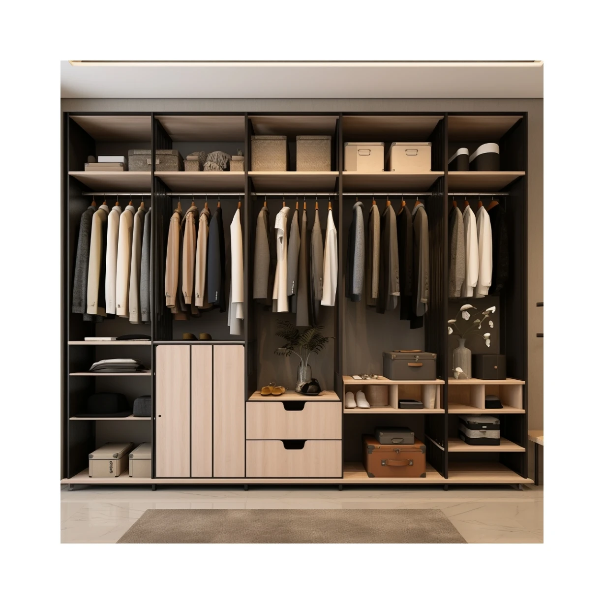 Top Quality AI 3D Rendering Creative Design Modern Design Bedroom Furniture Modular Wooden Walk In Closet Wardrobes Products