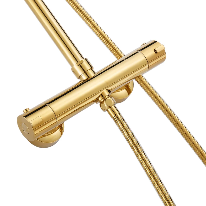 Gold Rain Shower Stainless Steel System Thermostatic Bathoroom Shower Mixer 6168G
