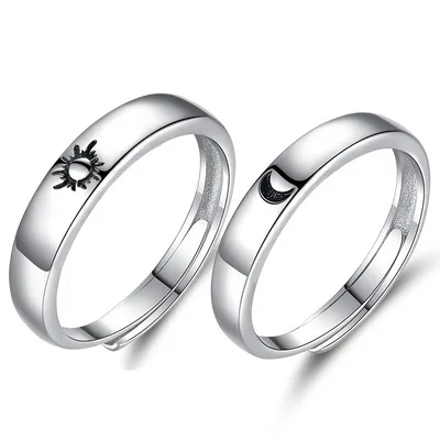 Top Design 925 Sterling Silver Rings Romantic Sun And Moon Carven Couple Rings Jewellery