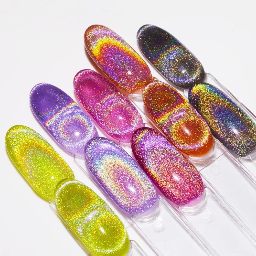 Custom Logo Halal 9D Cat Eye Laser Rainbow Cat Eye Holographic Gel Nail Polish Magnetic Soak Off Nail Polish Uv Gel