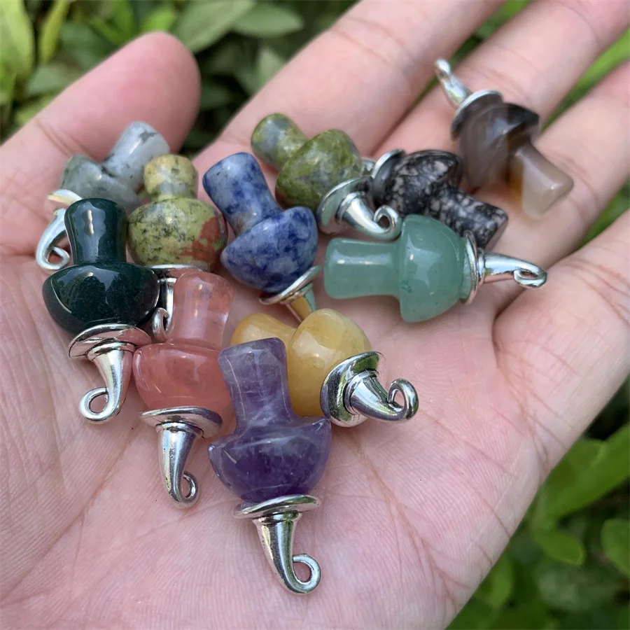 witchcraft suppliers  Natural Stone Crystal DIY Ornaments 1 Inch Small Mushroom Carved Witch Hat for Halloween and Christmas