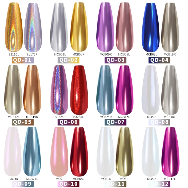 12 Colors Nail Art Chalk Magic Metallic Color Mirror Powder Laser Gold And Silver Solid Aurora Air Cushion Pen