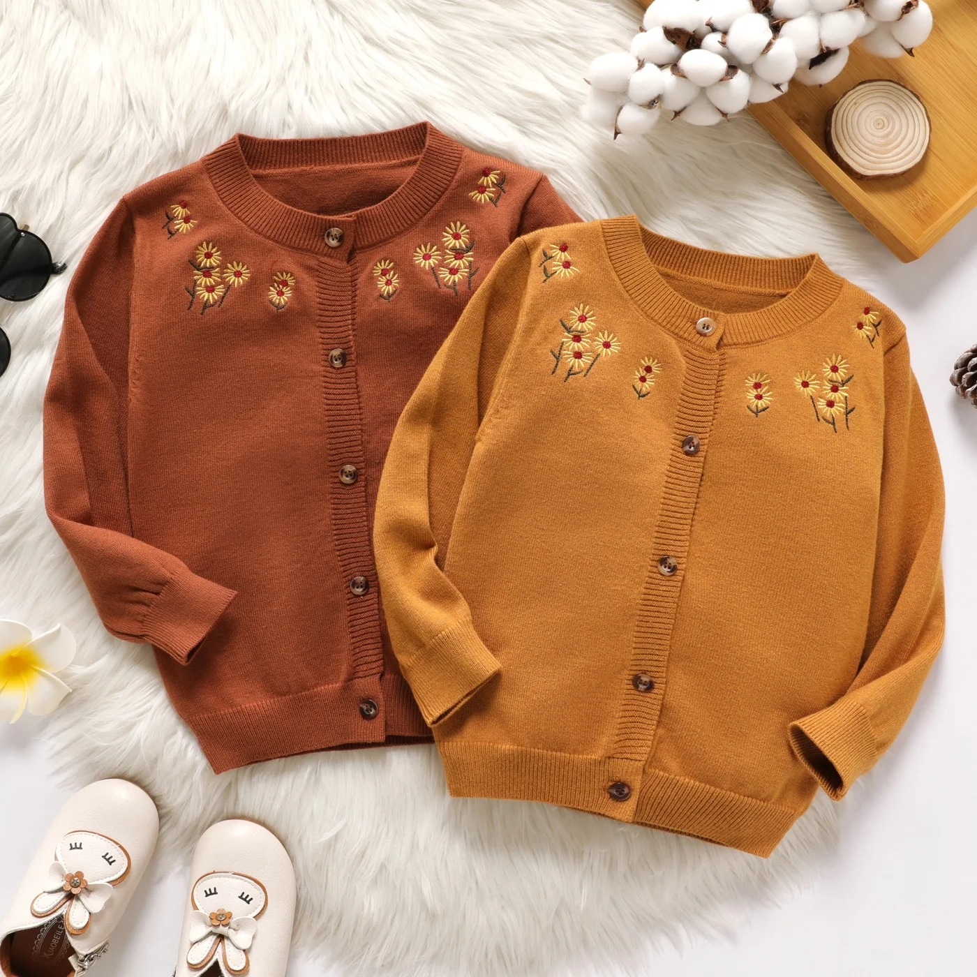 Vintage style embroidery little flower pattern infant toddler apparel sweater baby girl cardigan