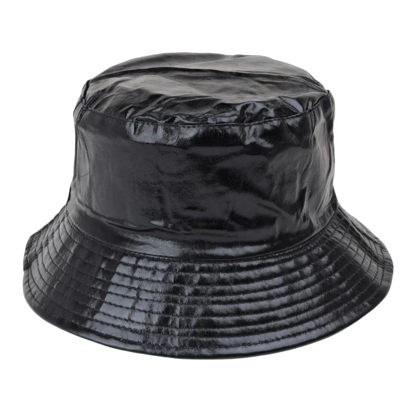 New design Stylish Silver Patent Leather Bucket Summer Fishing Hat