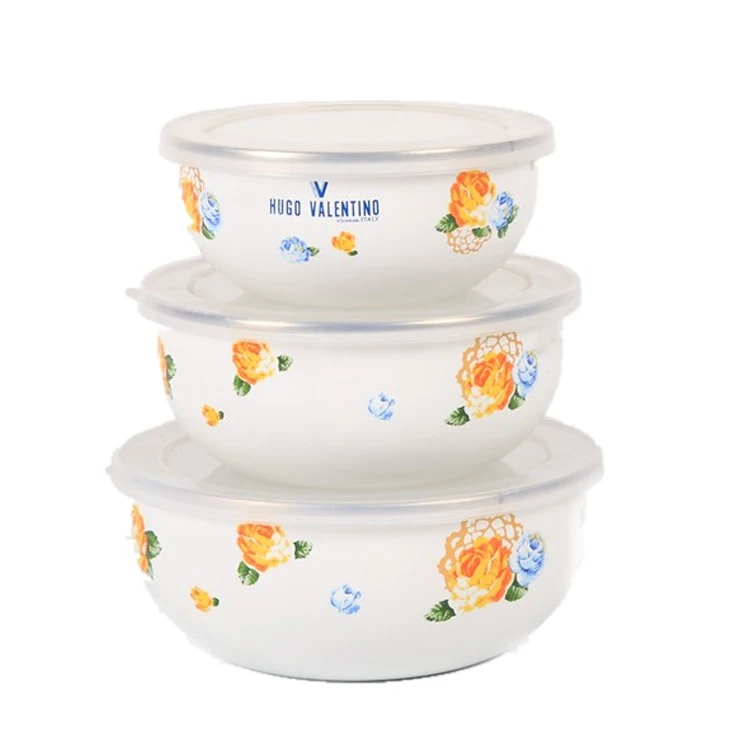 Storage Bowl 3/4/5 pcs porcelain dinnerware decal fresh enameled storage bowl with lids for microwave safe