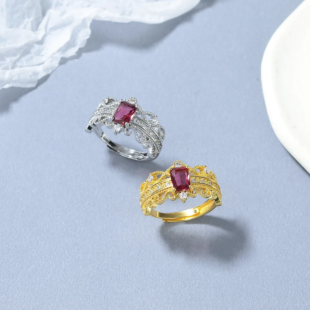Gothic Red Zircon Lace Geometric Ring for Women Girl Gift Retro Palace Engagement Jewelry Luxury Rings Anillo femenino