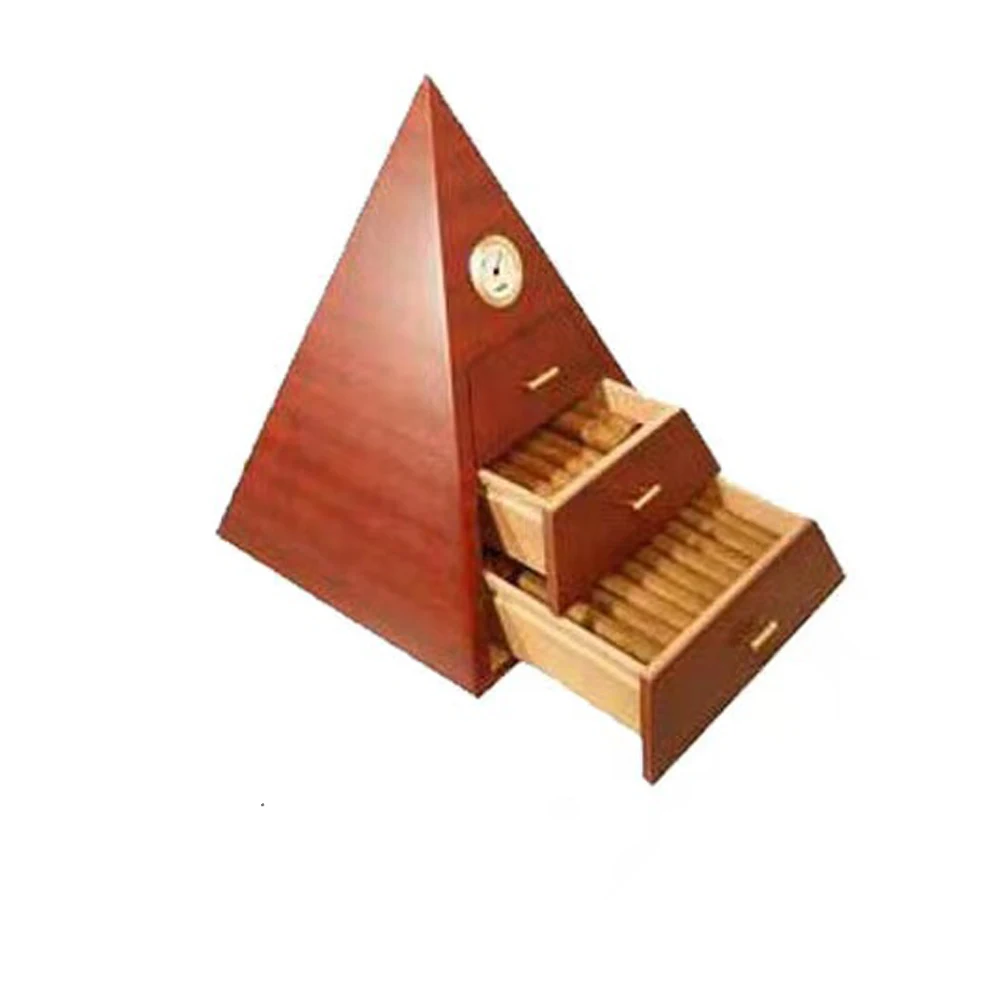2024 High Quality Modern Safe Leather Cigar Holder Travel Case Wood Cigar Humidor With Hinged Lid Custom