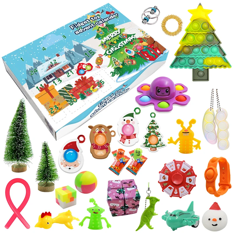 2022 Wholesale Amazon Hot Selling Custom Xmas Gift Blind Toys Set Christmas 24 Days Fidget Toy Advent Calendar for Kids