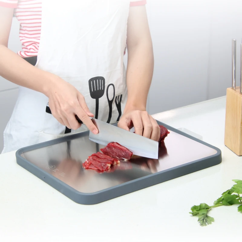 2022 New design  double sided  double-sided plastic and Stainless steel display Cutting board with holder and sharpener