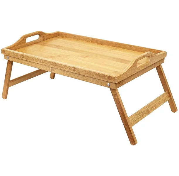 Wholesale Eco Friendly Bamboo Wooden Serving Tray Foldable Bed Dining Table