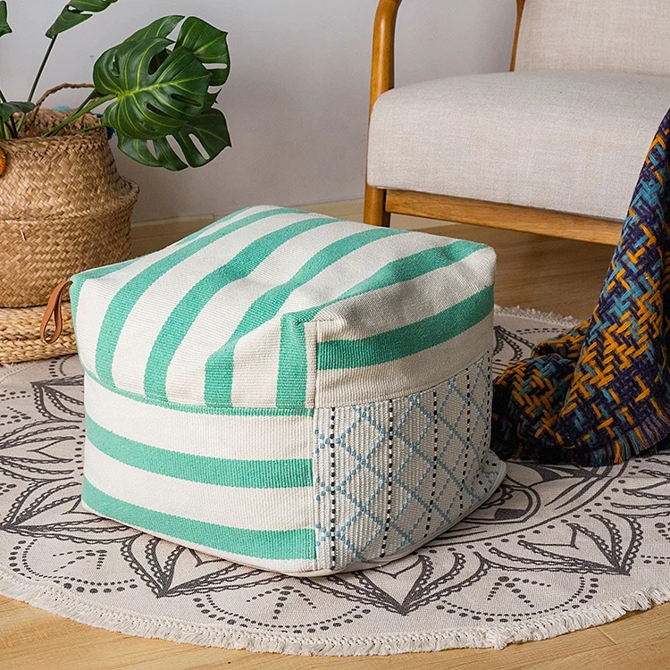 
Top Quality Wholesale White Casual Outdoor Comfortable Bohemian Kilim Woven Floor Pouf Ottoman cover 
