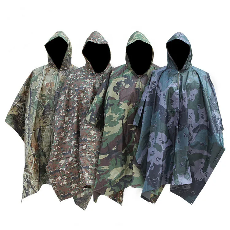 Sturdyarmor Waterproof rainwears black PVC PU Raincoat Outdoor Camping Combat Tactical Rain camouflage poncho