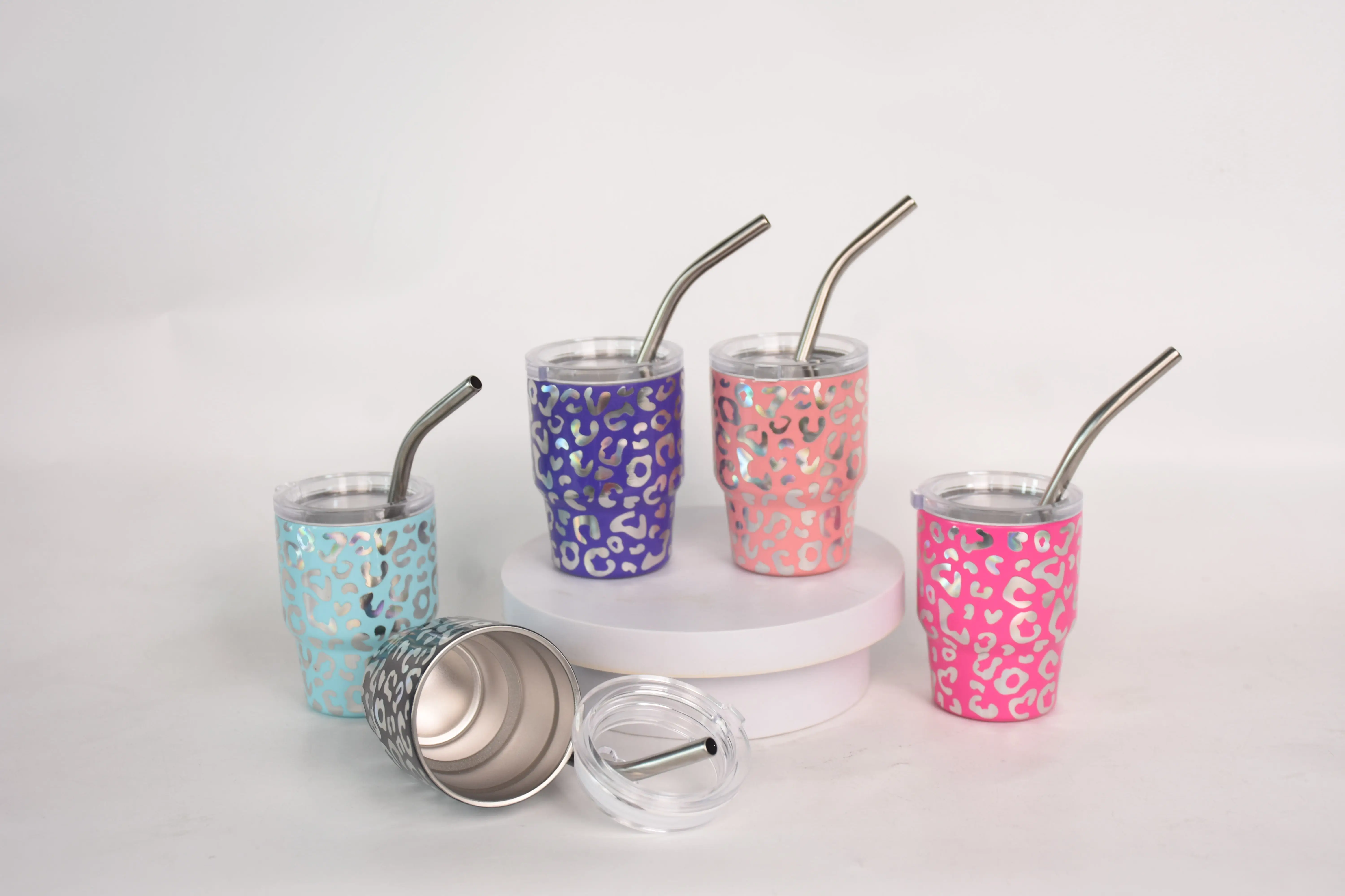 Leopard design new cute miniature small Mini Mugs 2oz leopard tumbler shot glass tumbler mini tumbler with ss straw