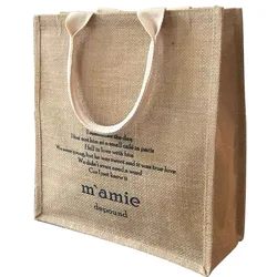 Wholesale Grocery Natural Reusable 100% Burlap shopping Jute Tote Bags with Soft Cotton Long Handles with zipper