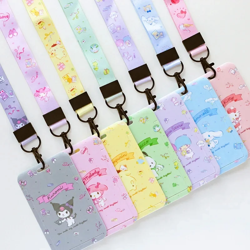Cute Cartoon Melody pudding dog transparent card set anti-loss card easy pull Hanging Sanrios Keychain Card Holder