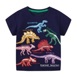 New design wholesale promotional children kids apparel fashion tops dinosaur luminous printing cotton boys t-shirts