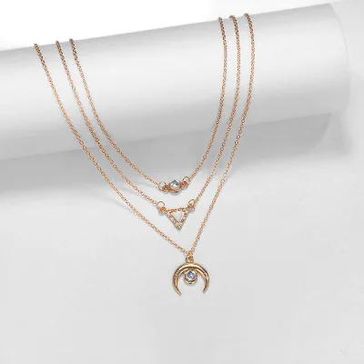 
Wholesale and retail fashion popular moon triangle beads pendant alloy multi-layer necklaces chokers 