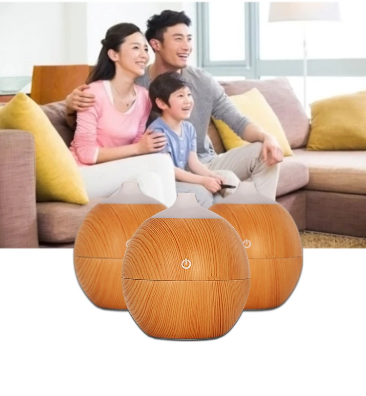 free sample-Aroma humidifier room round small nozzle USB led 7 light wood grain cool mist aroma ultrasonic humidifier