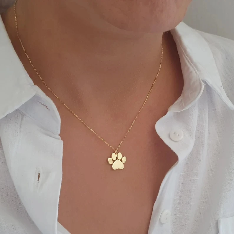 Gold Dog Paw Necklace Puppy Paw Pendant Dog Lover Charm Pendant Christmas Gift Dog Owner Necklace
