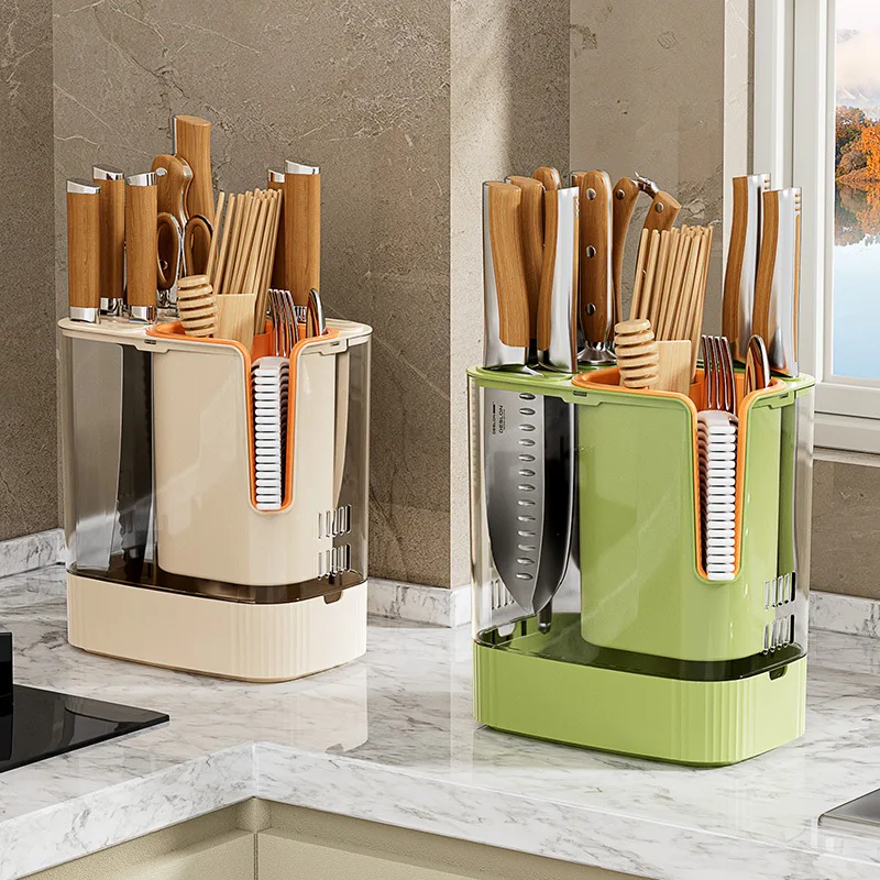 New Kitchen Knife Holder Multi-function Cutter and Cutlery Drainer Rack PP Space Saving Kitchen Utensil Organizer Rack Carton 20