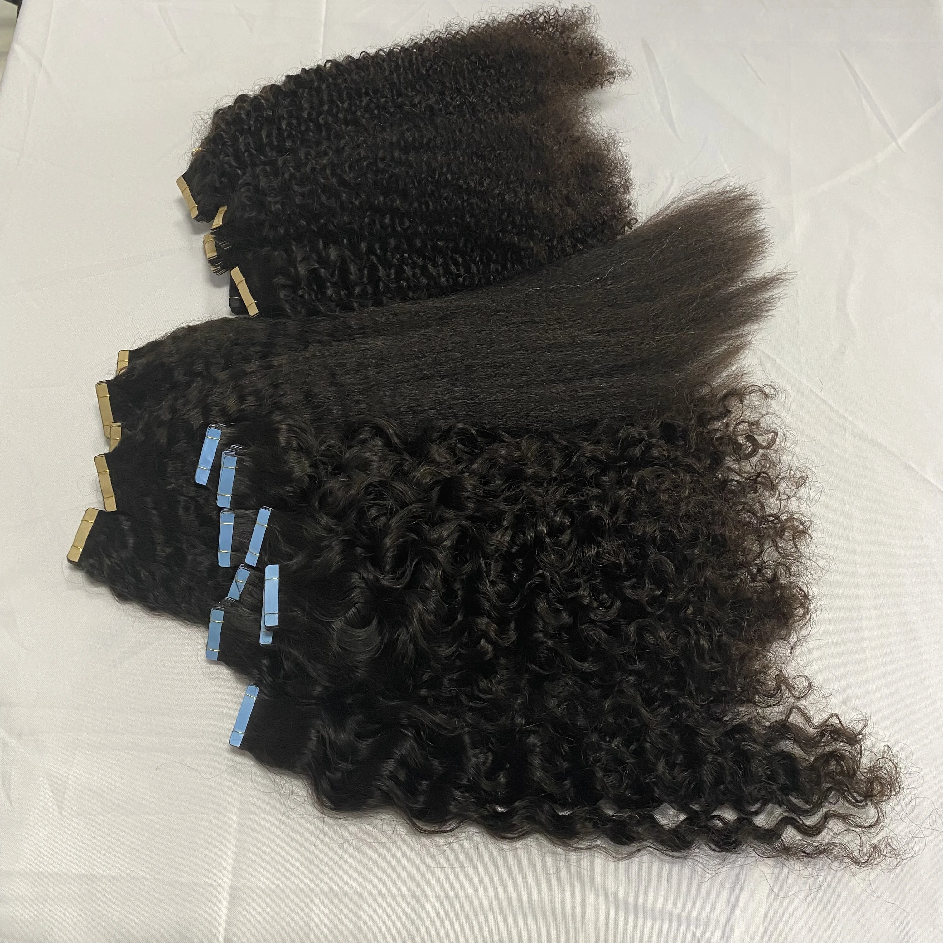 Top Quality Best Price Unprocessed Brazilian Hair Kinky Curly Ready To Ship Remy Seamless Tape In Extensions