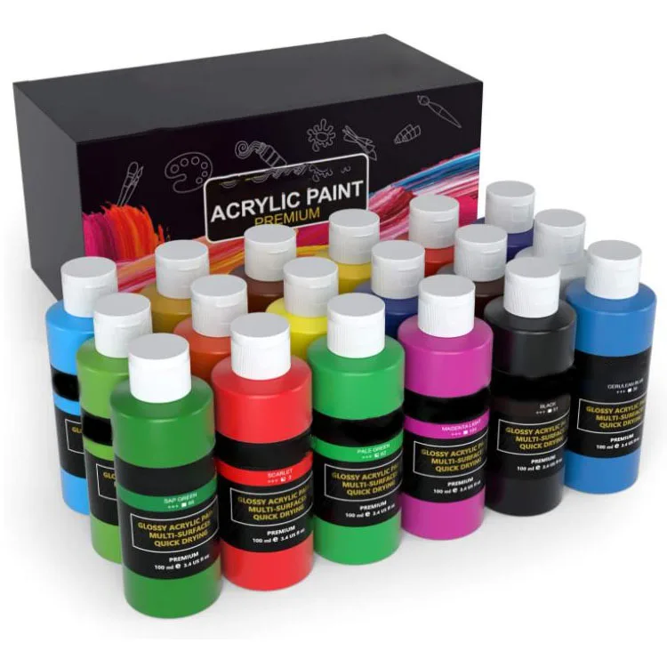 Acrylic Paint Set 18 Colors /Tubes 100ml 3.4 Oz  Non Toxic Non Fading Rich Pigments for Artist Hobby Painters Adults & Kids