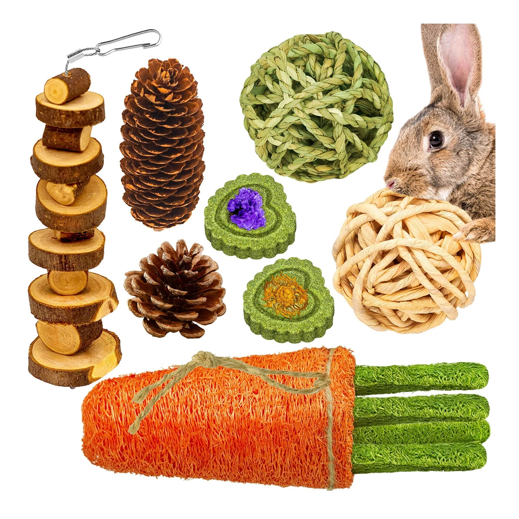 Natural Timothy Grass Cake Loofah Carrot Small Animal Rabbits Chinchillas Guinea Pigs Hamsters Chew Molar Bunny Rabbit Chew Toy