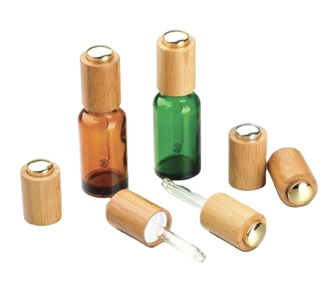 Bamboo pressure dropper cap for glass essential oil bottle glass pipette pump 18mm dropper cap for glass bottles