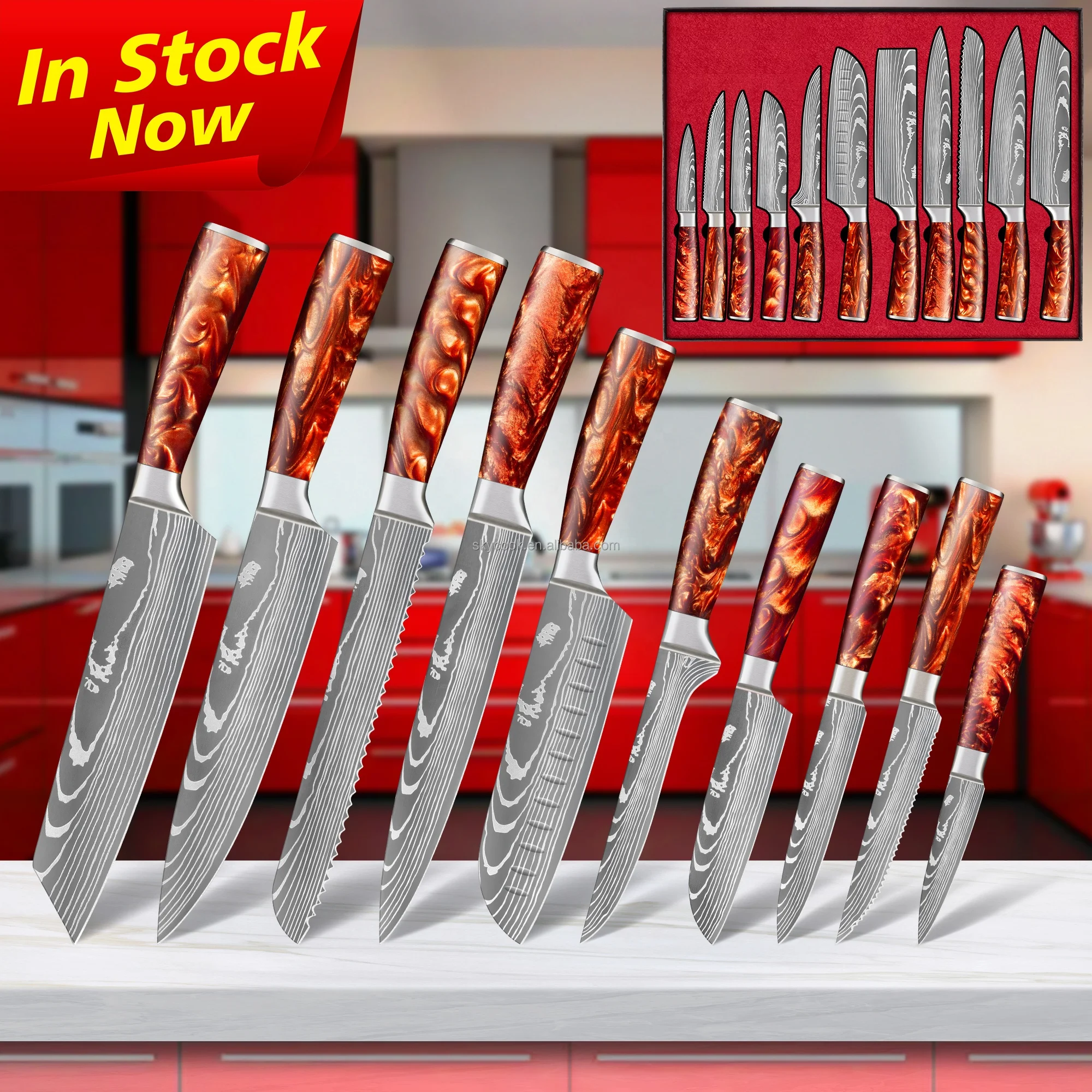 Free Shipping Lava Red Resin Handle 67 layers vg10 Damascus steel kitchen knives set a set of knife for kitchen chefs choice