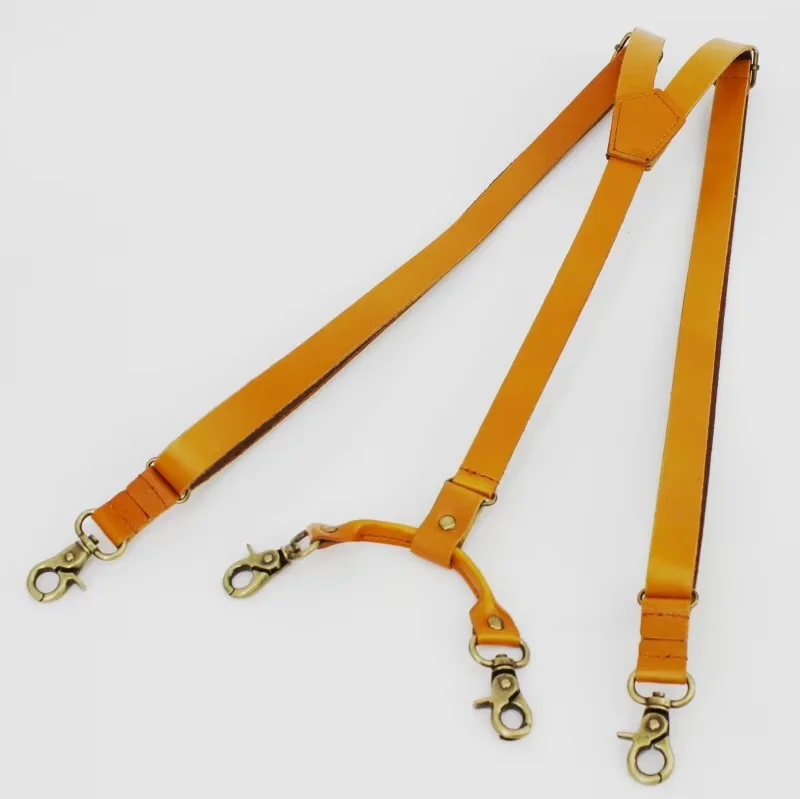 Wholesale Elastic Stretch Y-back Top Grain Genuine Skinny Brown Leather Suspenders for Men