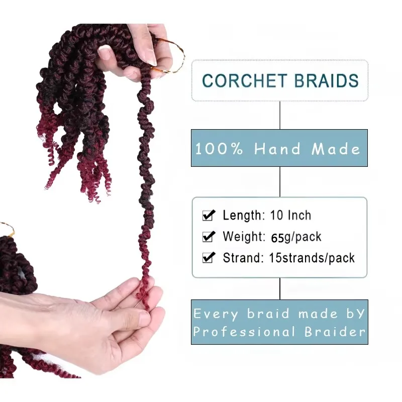 In Stock New 10inch Pre-twisted Spring Twist Crochet Braid 15strands Passion Twist Braiding Hair Extensions for Afro women wig