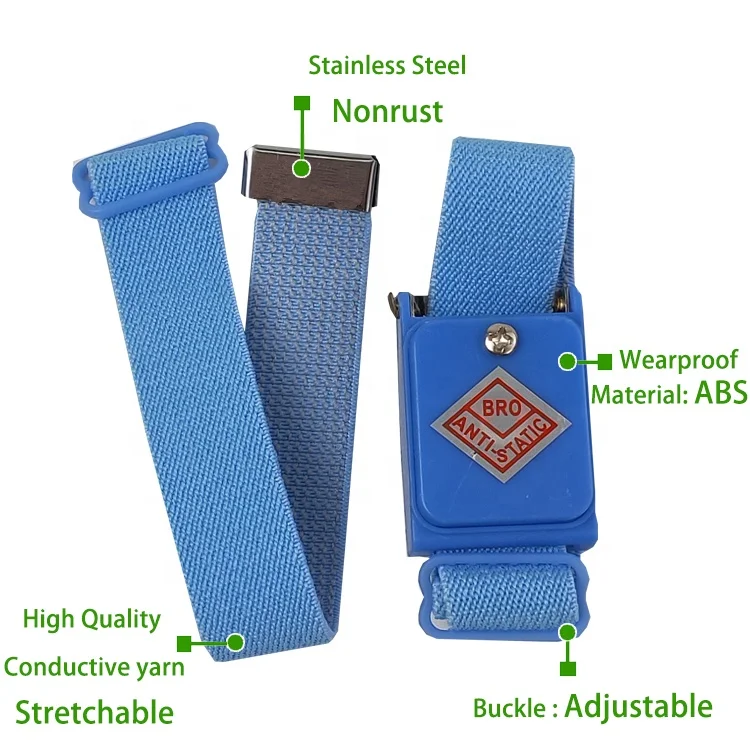 Blue Industrial Elastic Cleanroom Wireless ESD Anti Static Wrist Strap