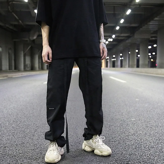 
Factory elastic waist draw string tracksuits men loose straight outdoor casual wear plain color streetwear stock dropshipping 