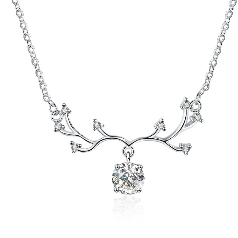 Mossany 1 карат муассанит бриллиант Кулон 925 стерлингового серебра ожерелье Женская рога ключицы цепочка Красочные модные украшения