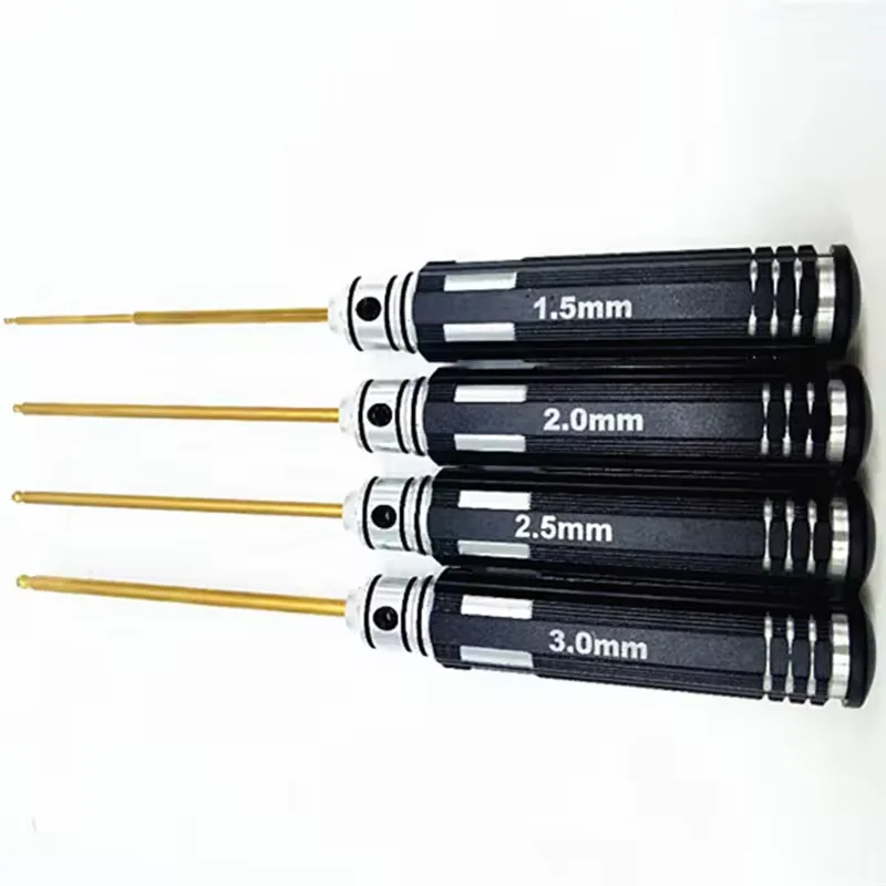 4 Pcs High Quality Titanium Coated Bit Set Ball Tip Screwdriver for RC Hobby Hex Screw Head Steel Handle Black Oxide Finish