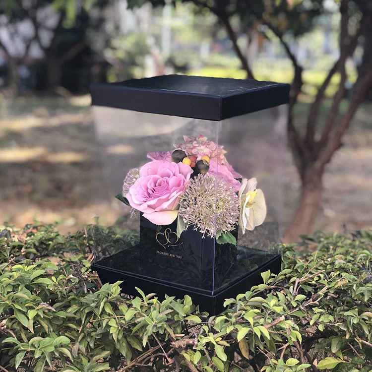 Chinese manufacturer custom square transparent plastic gift box clear pvc flower box clear flower box