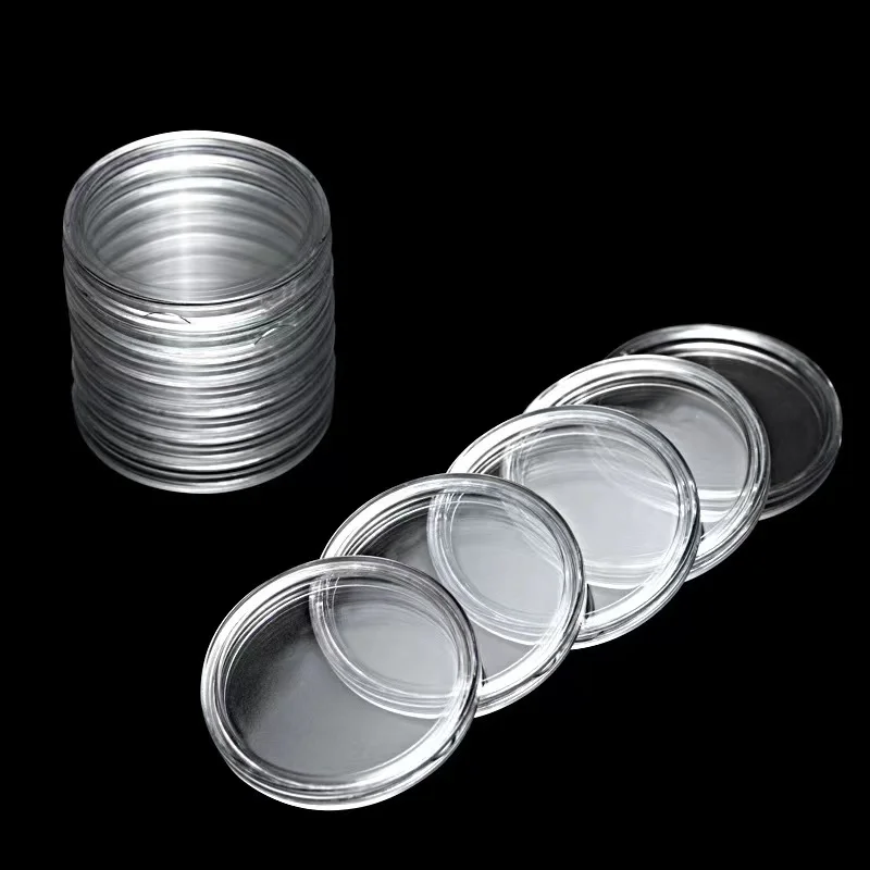 Factory supply low MOQ customized design clear round acrylic coin capsules storage box 39mm coin capsules