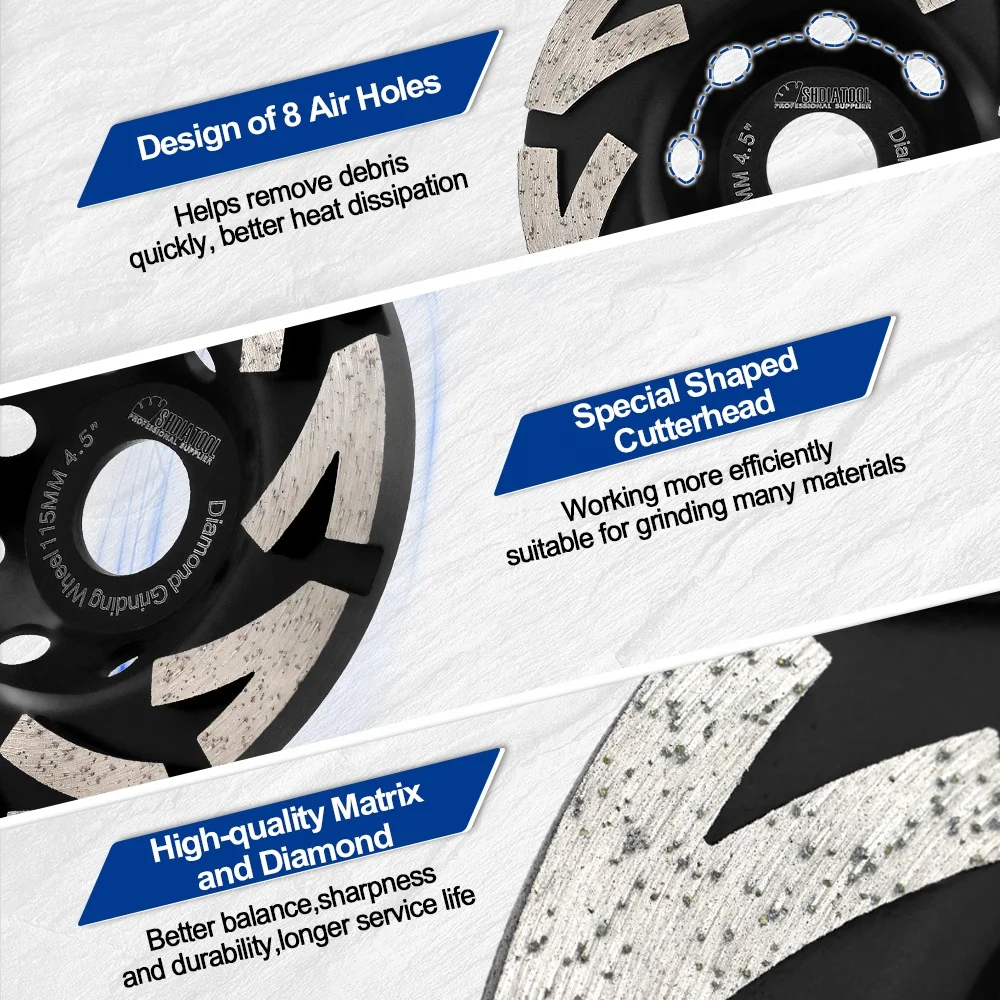 SHDIATOOL 115mm Diamond Concrete Grinding Cup Wheel OEM Supported Angle Grinder Polishing Disc