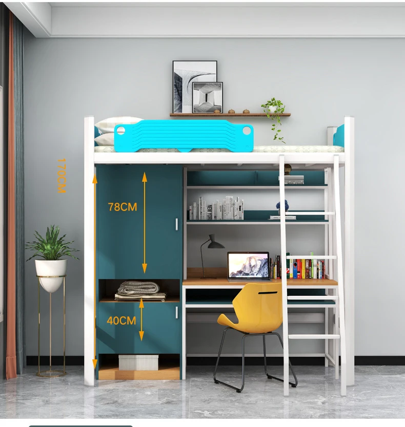 High-Quality Bedroom Furniture School Student Loft Bunk Bed with Desk Adult Full Size Bunk Bed