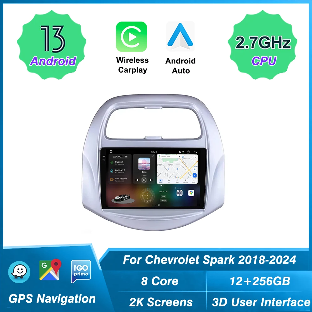 Автомобильный видеоплеер для Chevrolet Spark 2018-2024 головное устройство GPS Navigation carplay 4G Wi-Fi мультимедиа BT стерео
