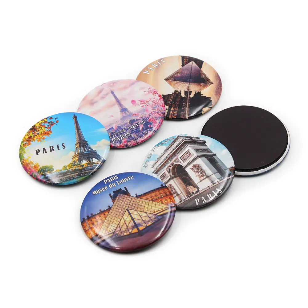 Wholesale round shape 58mm European Country France Paris City Theme Eiffel Tower Souvenir Eiffel Tower refrigerator Magnet