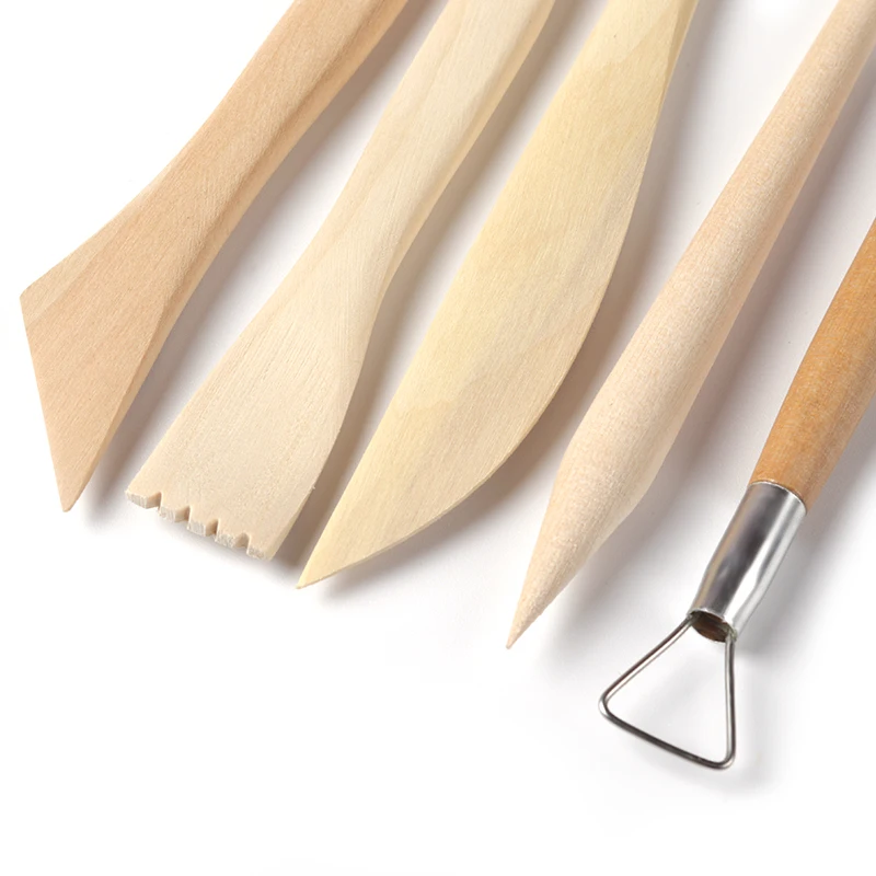 
New Art Supplies Wood Five-piece Clay Sculpture Tool Wholesale Items Hand Polished Woodcut Knife Tools Steel Wood 