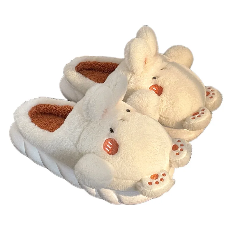 Cartoon cute rabbit fluffy slippers winter indoor home thickened non-slip soft sole bedroom plush slippers women