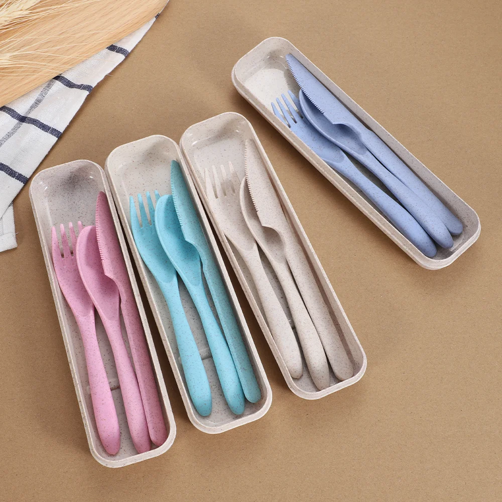 Wholesale Portable Wheat Straw Travel cutlery Set with case